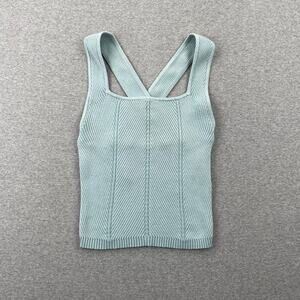 Abercrombie & Fitch Elevated Ribbed Knit Tank Top Womens XS Blue Teal Crossback